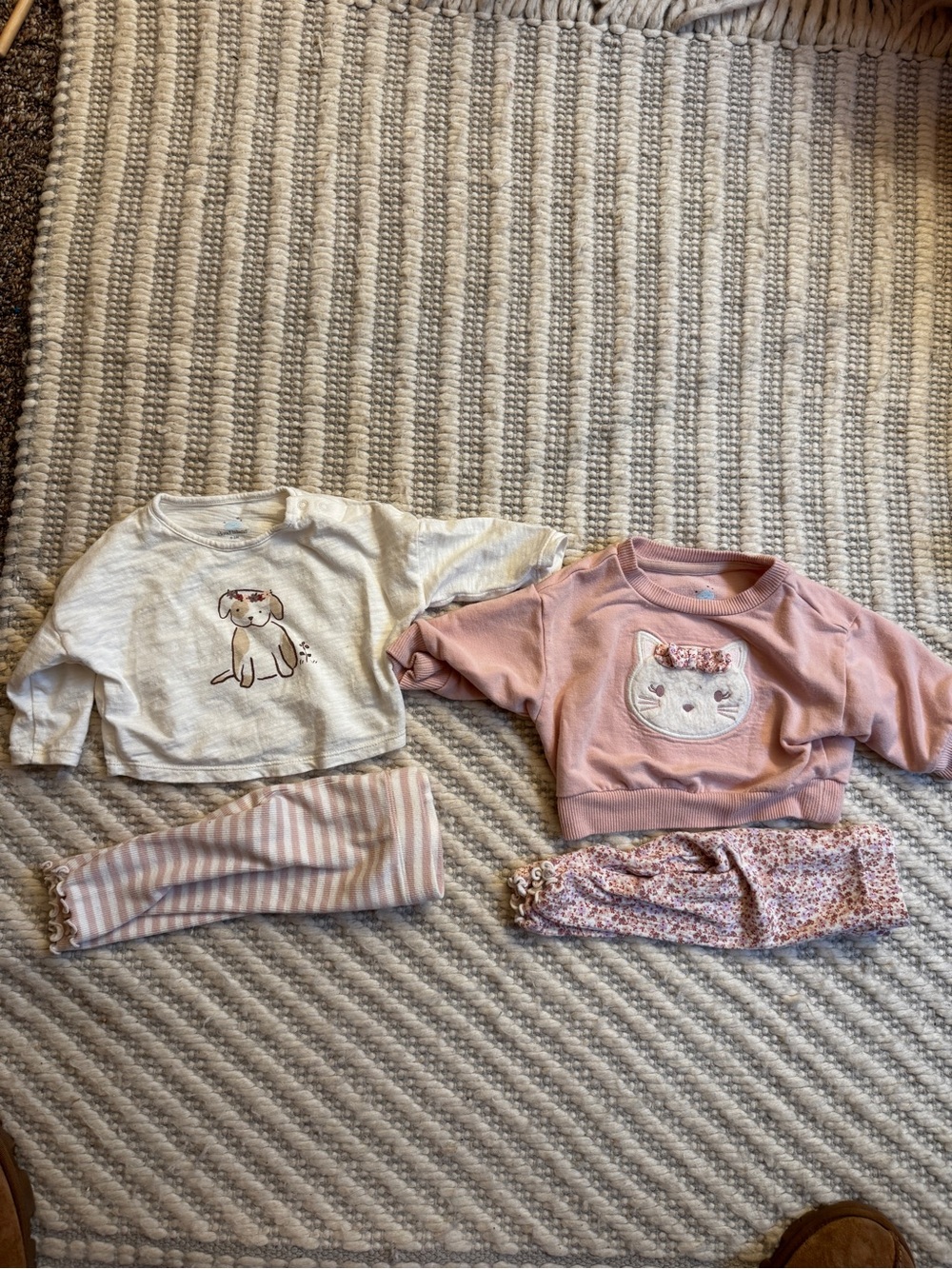 cloud island Pink and Cream Cat & Puppy Pajama Set